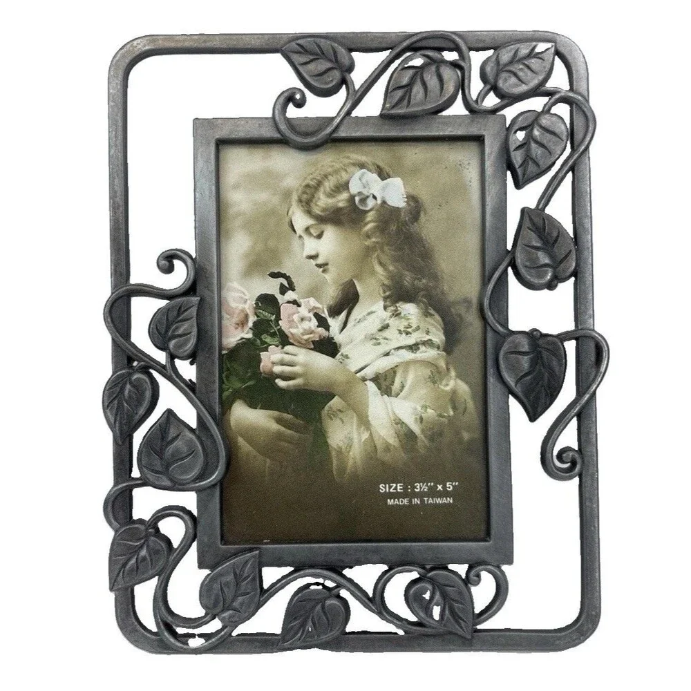 Metal Ivy Vine Photo Frame 3.5x5 Decorative Scroll Leaf Picture Frame Easel Back